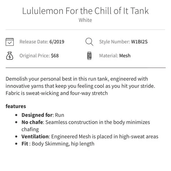 Lululemon For The Chill Of It Tank in White Size 6 - Picture 6 of 6